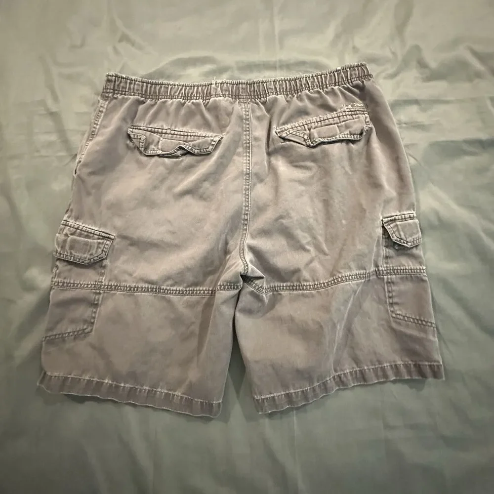 Ocean Pacific Cargo Shorts Mens L Distressed Drawstring Pockets Y2K Faded Khaki